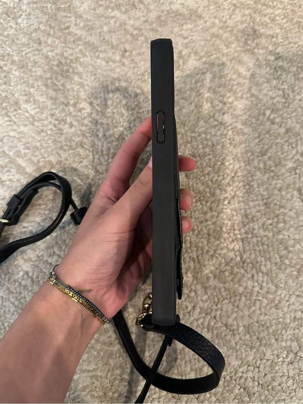 Bandolier black leather iPhone 14 Pro Max phone case crossbody